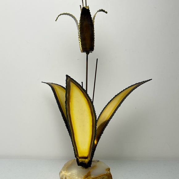 MCM Brutalist Floral Sculpture Brass Copper Signed John DeMott Onyx Base - Picture 7 of 15